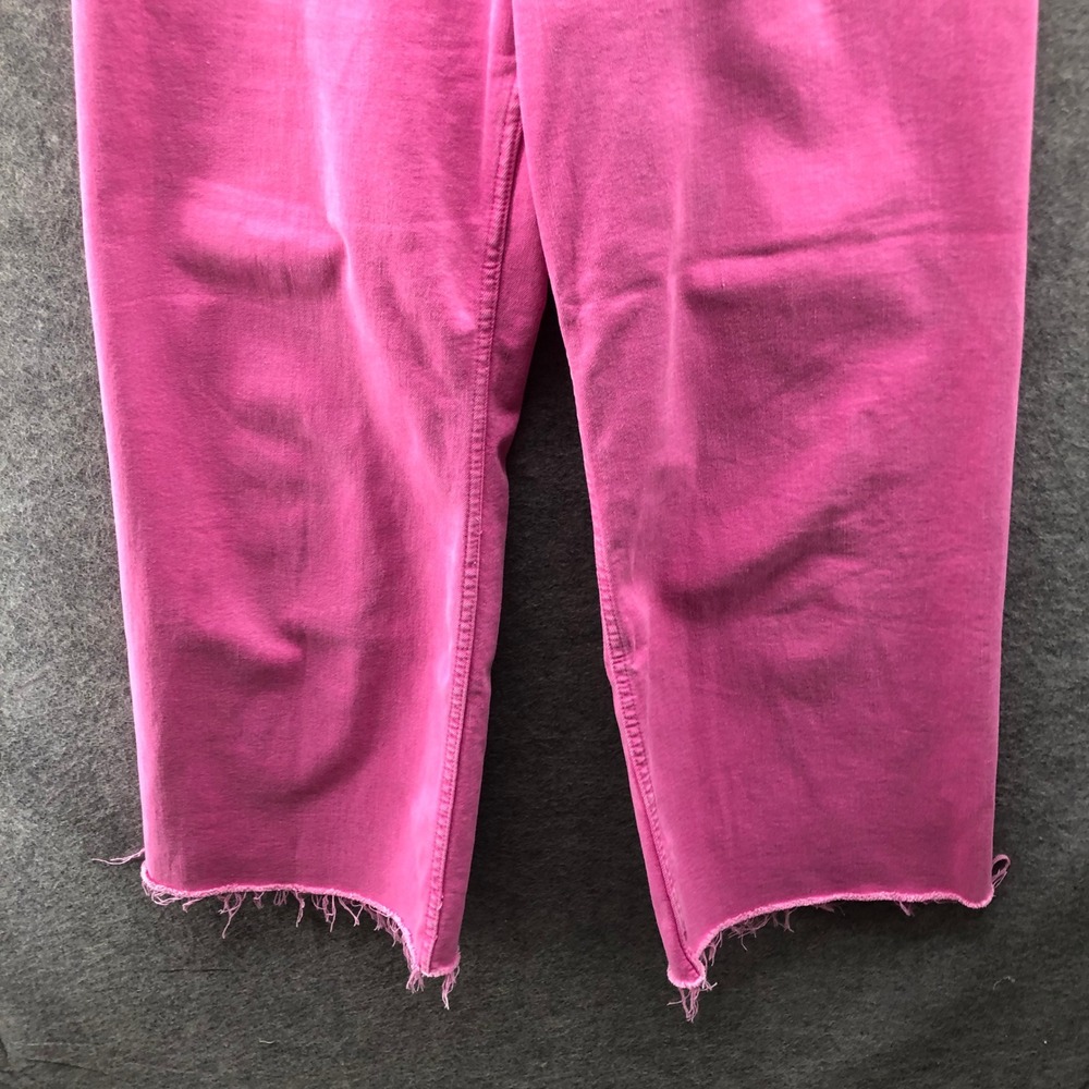 Zara High Waisted Wide Leg Pink Jeans Womens 8 Frayed Barbie Stretch - Picture 4 of 10